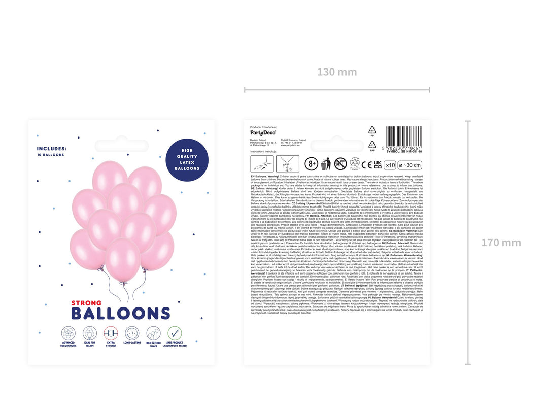 10 x Metallic Pink 12" Strong Round Latex Balloons - Light Pink Colour - Shiny Finish - Birthday Party Balloons - Baby Shower Balloons - Jolie Fete UK