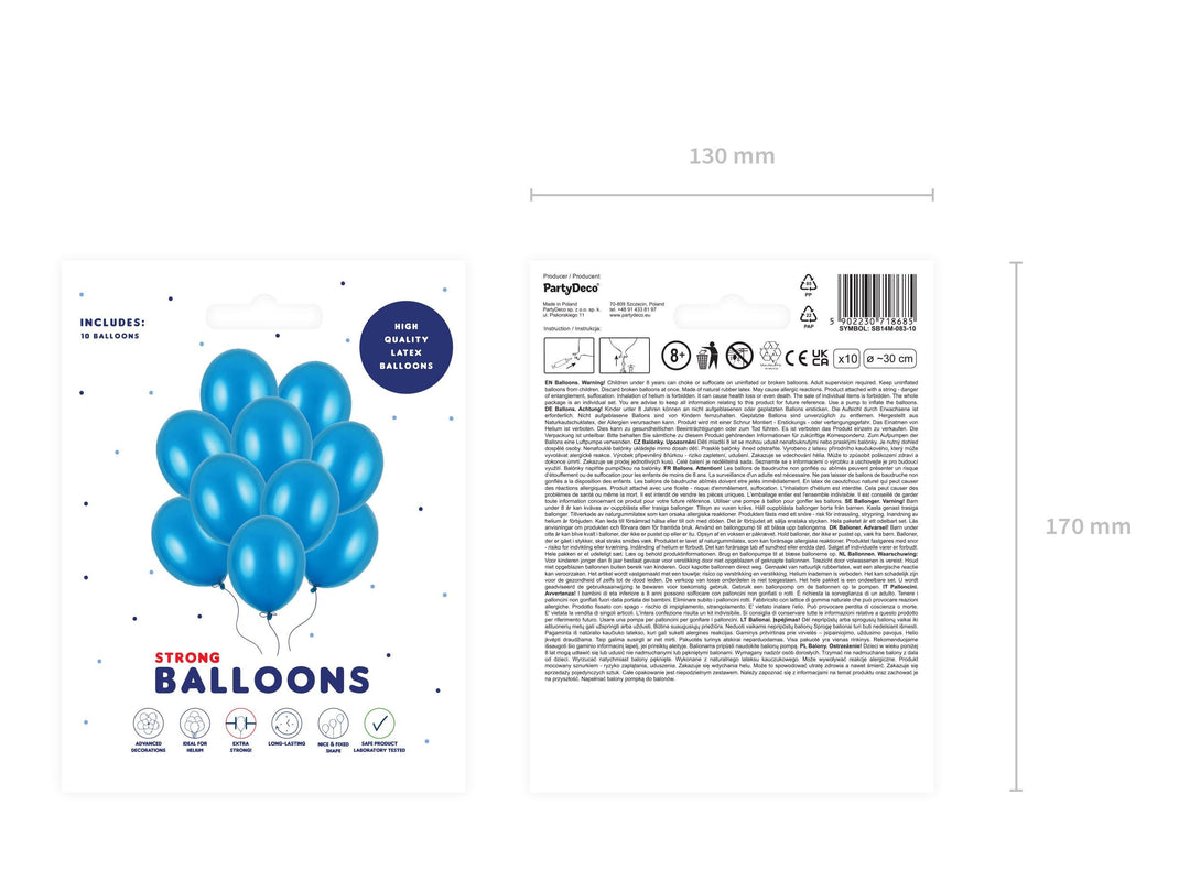 10 x Metallic Blue 12" Strong Round Latex Balloons - Caribbean Blue Colour - Shiny Finish - Birthday Party Balloons - Baby Shower Balloons - Jolie Fete UK