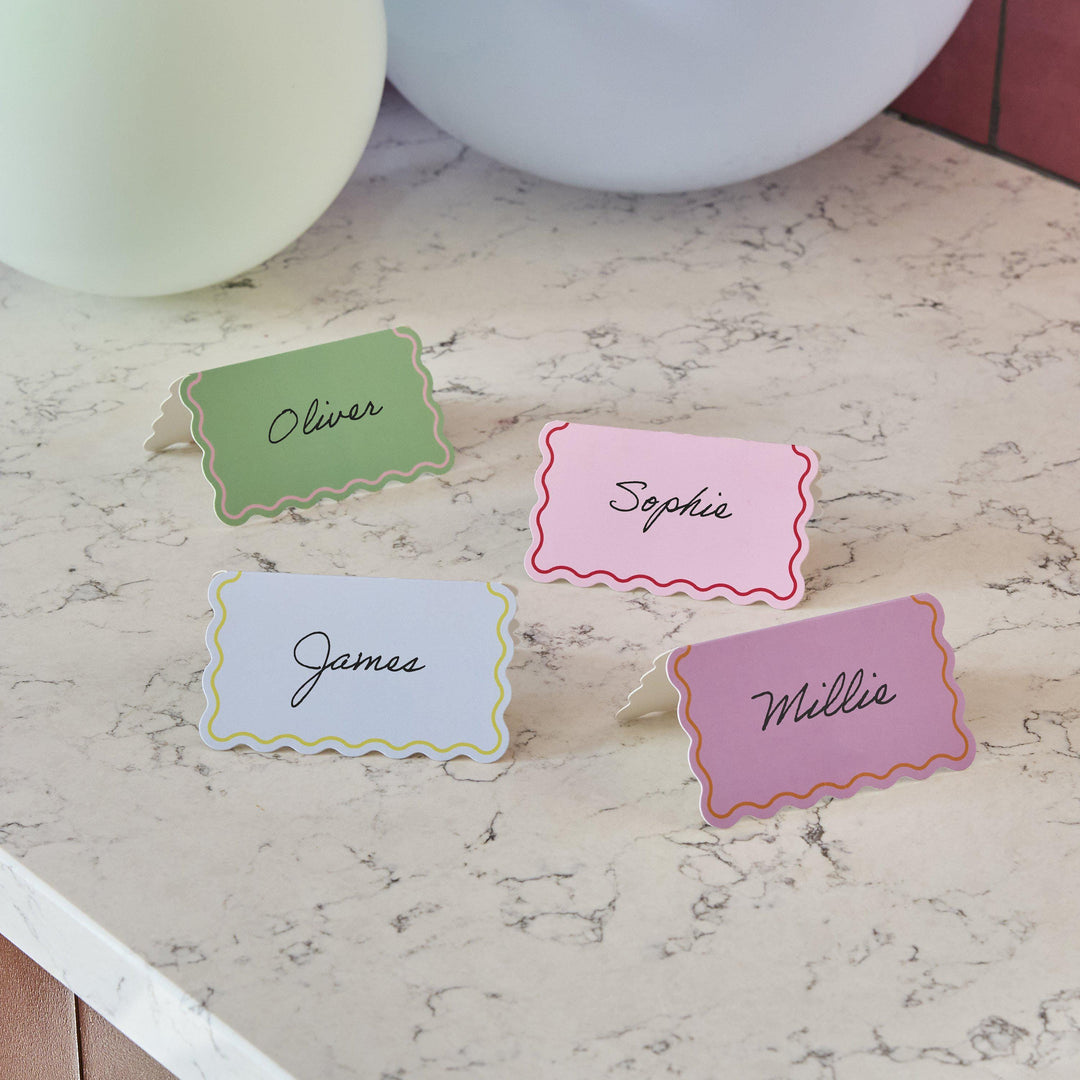 Bright Place Cards - Scalloped Edge Party Table Place Cards - Colourful Birthday - Birthday Party Decorations -Rainbow Party Decor-Pack Of 8 - Jolie Fete UK