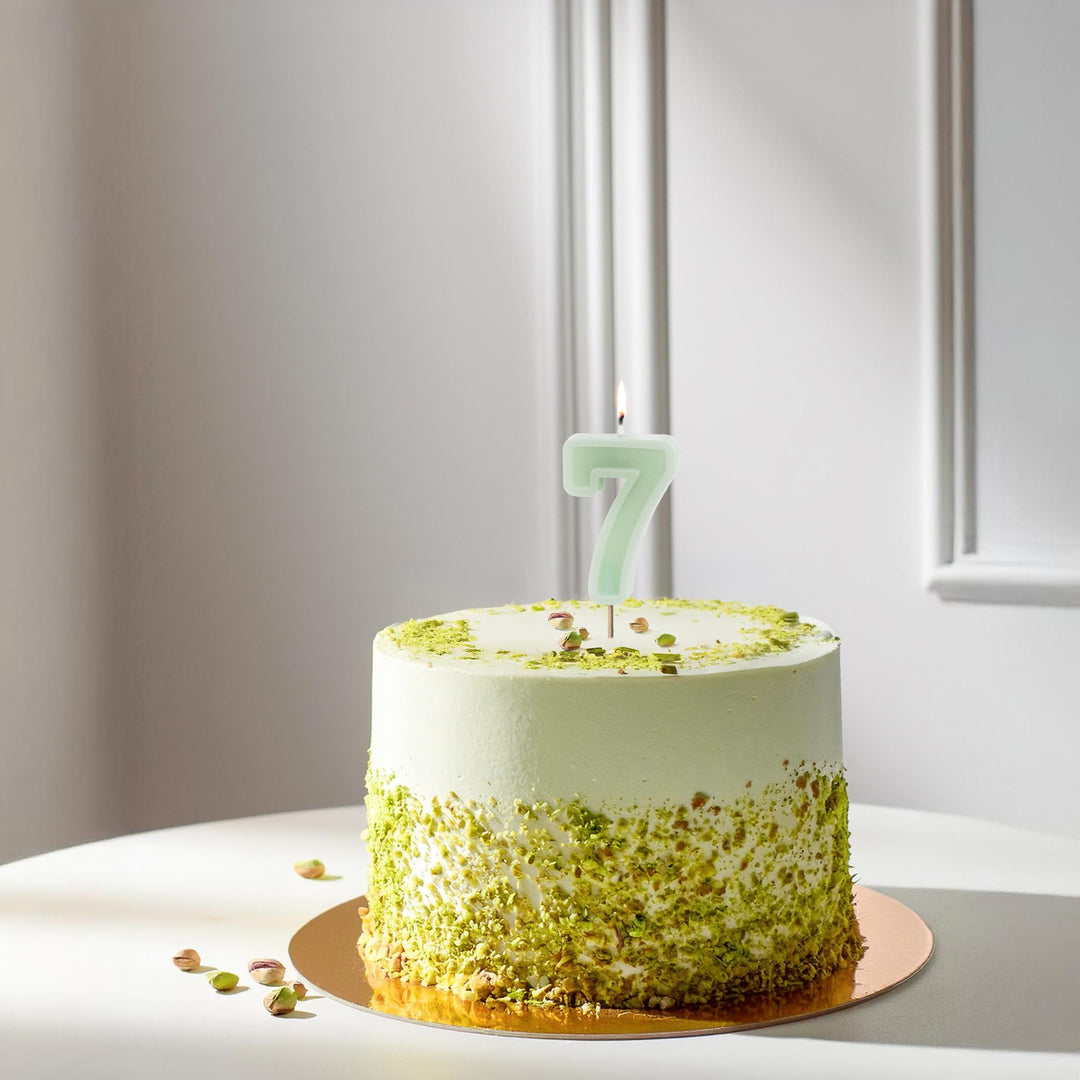 Pastel Green 7 Birthday Cake Candle - Mint Green Cake Decoration - Light Green Birthday Party Decor - 7th / 70th Birthday Candle - Jolie Fete UK