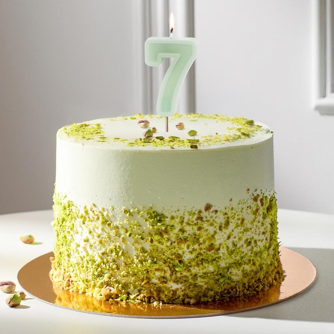 Pastel Green 7 Birthday Cake Candle - Mint Green Cake Decoration - Light Green Birthday Party Decor - 7th / 70th Birthday Candle - Jolie Fete UK