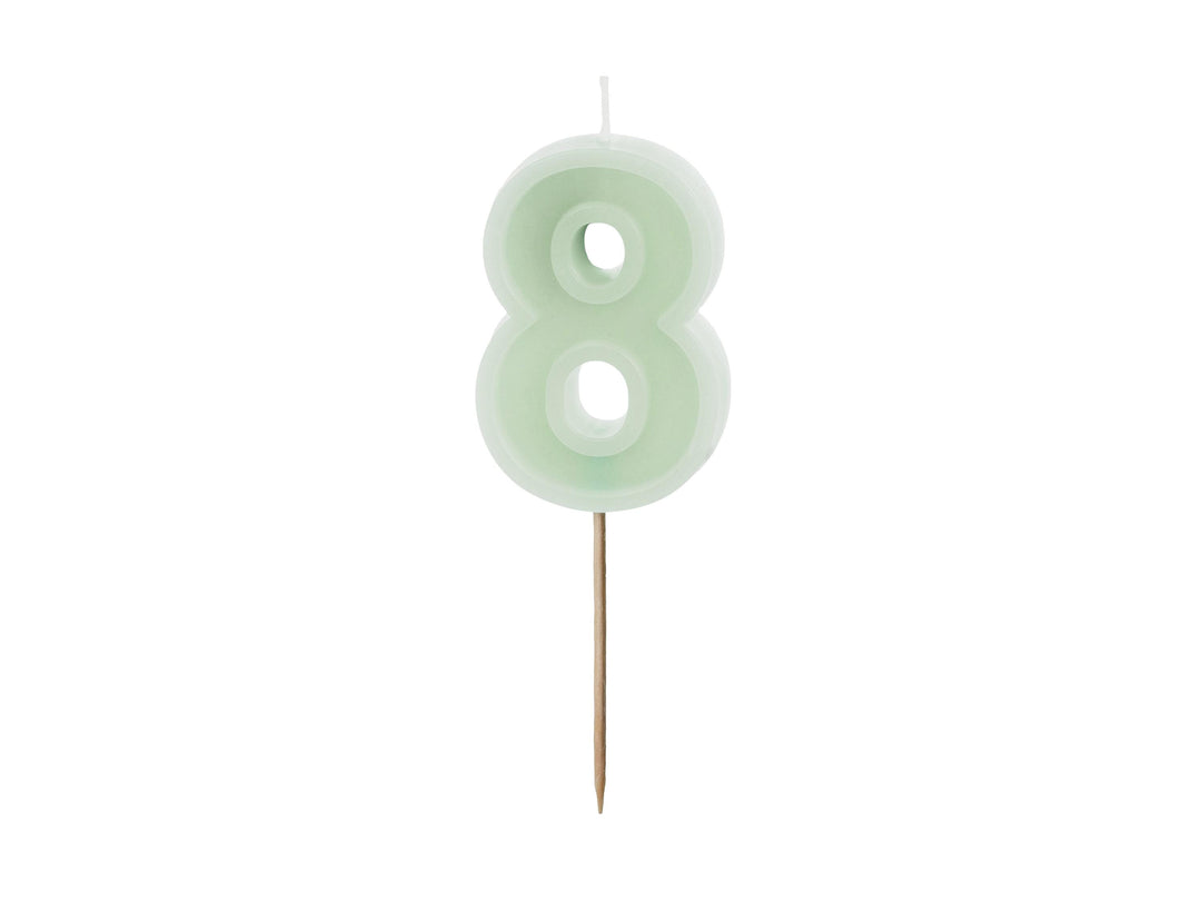 Pastel Green 8 Birthday Cake Candle - Mint Green Cake Decoration - Light Green Birthday Party Decor - 8th / 80th Birthday Candle - Jolie Fete UK