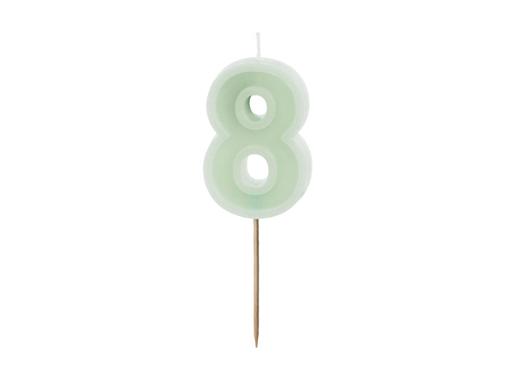 Pastel Green 8 Birthday Cake Candle - Mint Green Cake Decoration - Light Green Birthday Party Decor - 8th / 80th Birthday Candle - Jolie Fete UK
