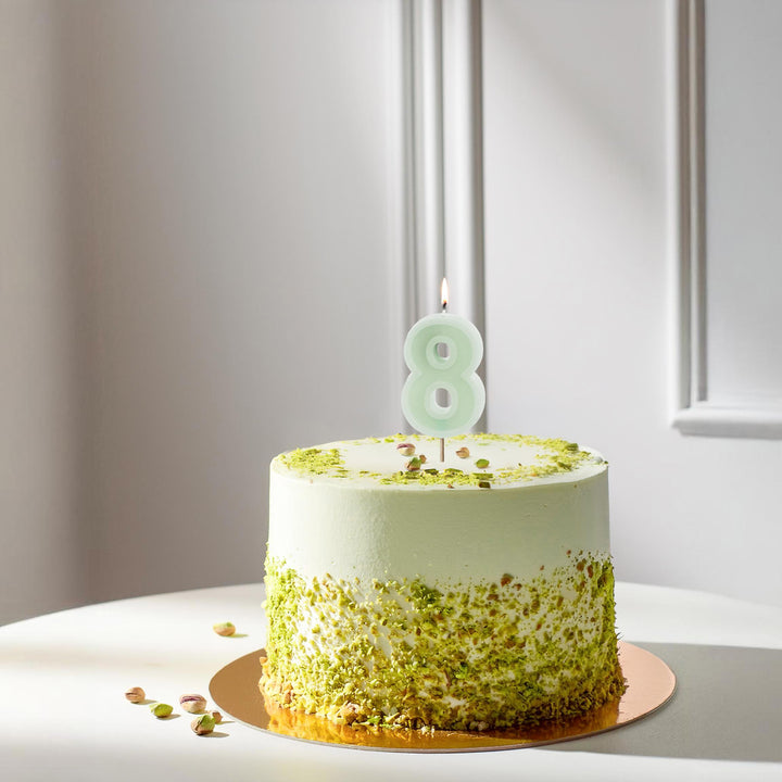 Pastel Green 8 Birthday Cake Candle - Mint Green Cake Decoration - Light Green Birthday Party Decor - 8th / 80th Birthday Candle - Jolie Fete UK