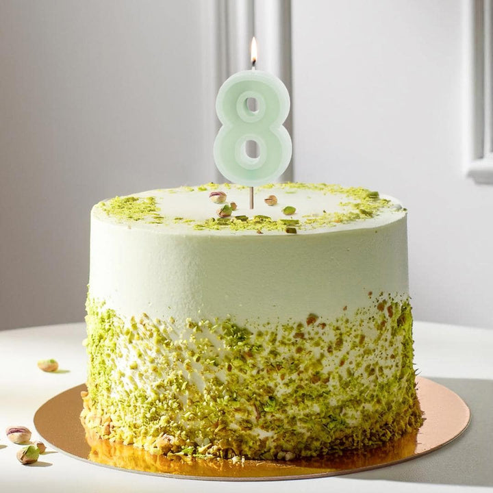 Pastel Green 8 Birthday Cake Candle - Mint Green Cake Decoration - Light Green Birthday Party Decor - 8th / 80th Birthday Candle - Jolie Fete UK