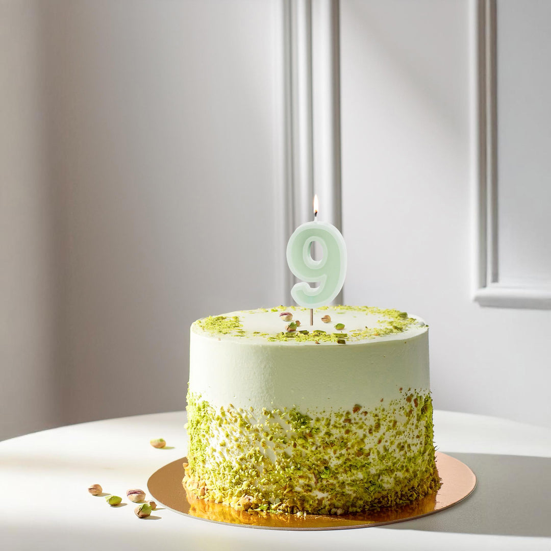 Pastel Green 9 Birthday Cake Candle - Mint Green Cake Decoration - Light Green Birthday Party Decor - 9th / 90th Birthday Candle - Jolie Fete UK