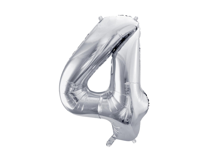 Silver Number 4 Balloon - Large Silver Foil 4 balloon - Birthday Balloon - Party Decorations - 72cm Balloon - 30" Balloon - Jolie Fete UK