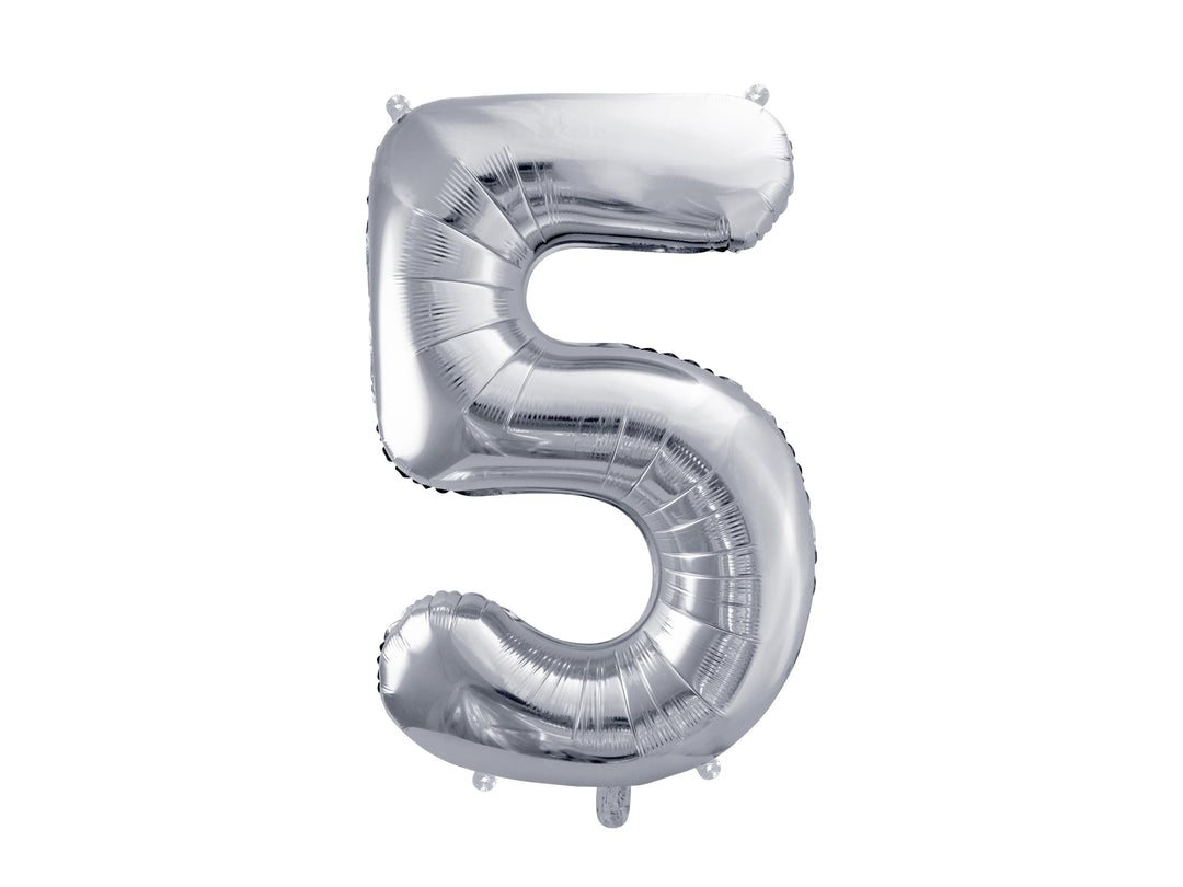 Silver Number 5 Balloon - Large Silver Foil 5 balloon - Birthday Balloon - Party Decorations - 72cm Balloon - 30" Balloon - Jolie Fete UK