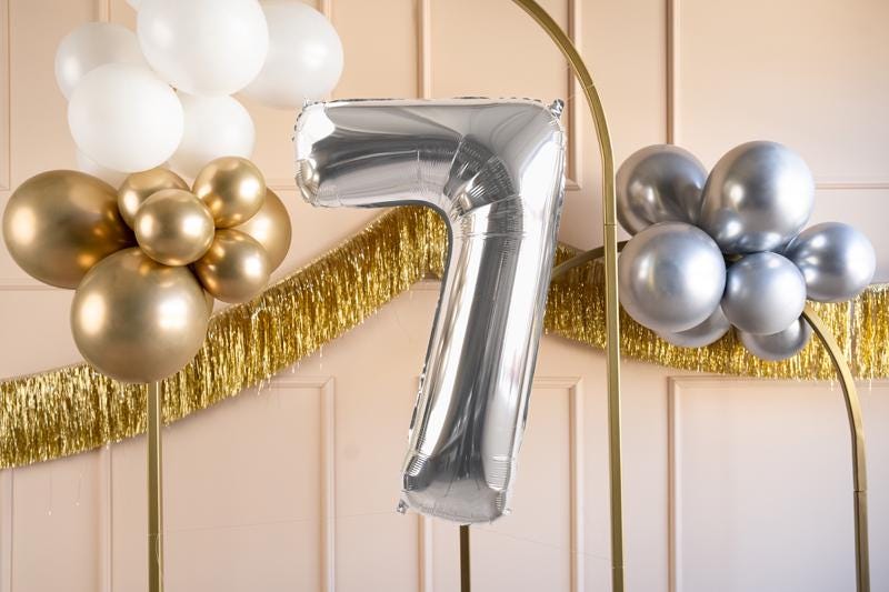 Silver Number 7 Balloon - Large Silver Foil 7 balloon - Birthday Balloon - Party Decorations - 72cm Balloon - 30" Balloon - Jolie Fete UK