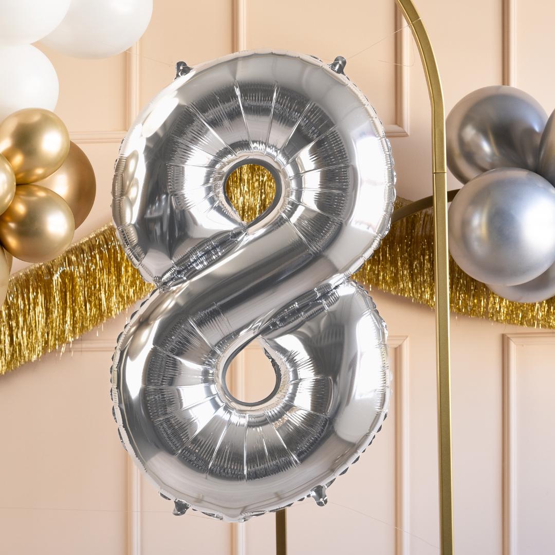 Silver Number 8 Balloon - Large Silver Foil 8 balloon - Birthday Balloon - Party Decorations - 72cm Balloon - 30" Balloon - Jolie Fete UK