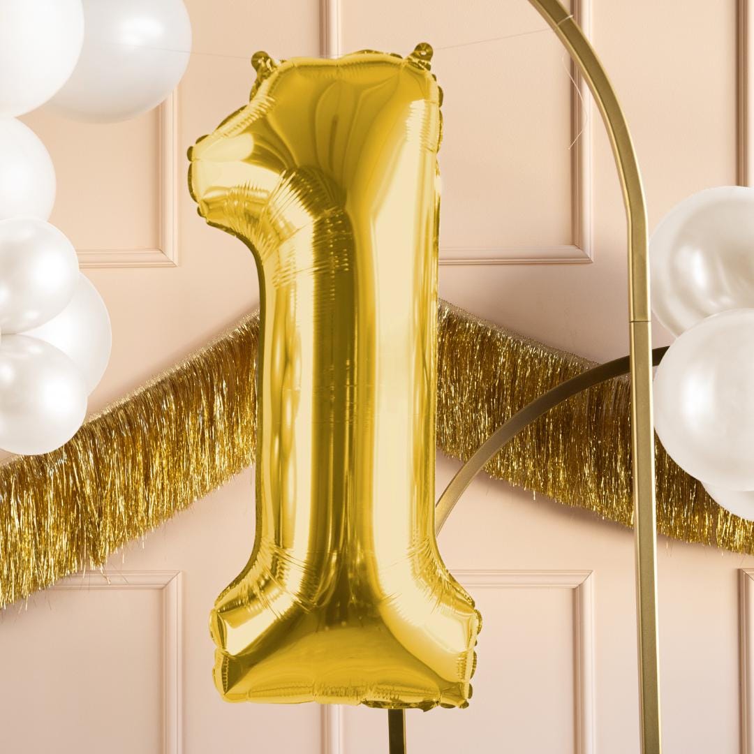 Gold Number 1 Balloon - Large Gold Foil 1 balloon - Birthday Balloon - Party Decorations - 72cm Balloon - 30" Balloon - Jolie Fete UK