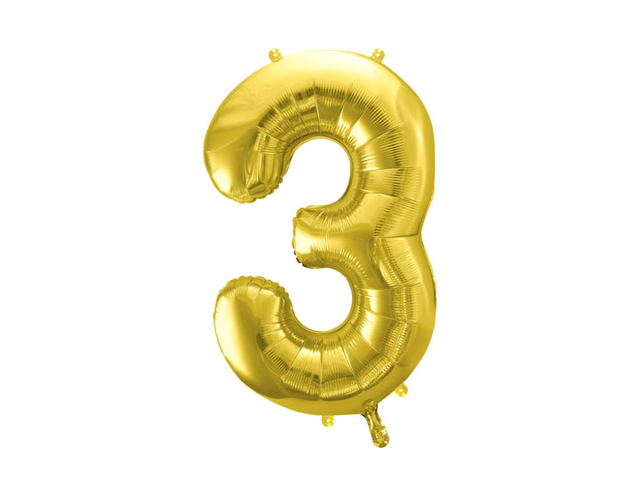 Gold Number 3 Balloon - Large Gold Foil 3 balloon - Birthday Balloon - Party Decorations - 72cm Balloon - 30" Balloon - Jolie Fete UK