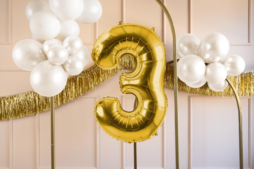 Gold Number 3 Balloon - Large Gold Foil 3 balloon - Birthday Balloon - Party Decorations - 72cm Balloon - 30" Balloon - Jolie Fete UK