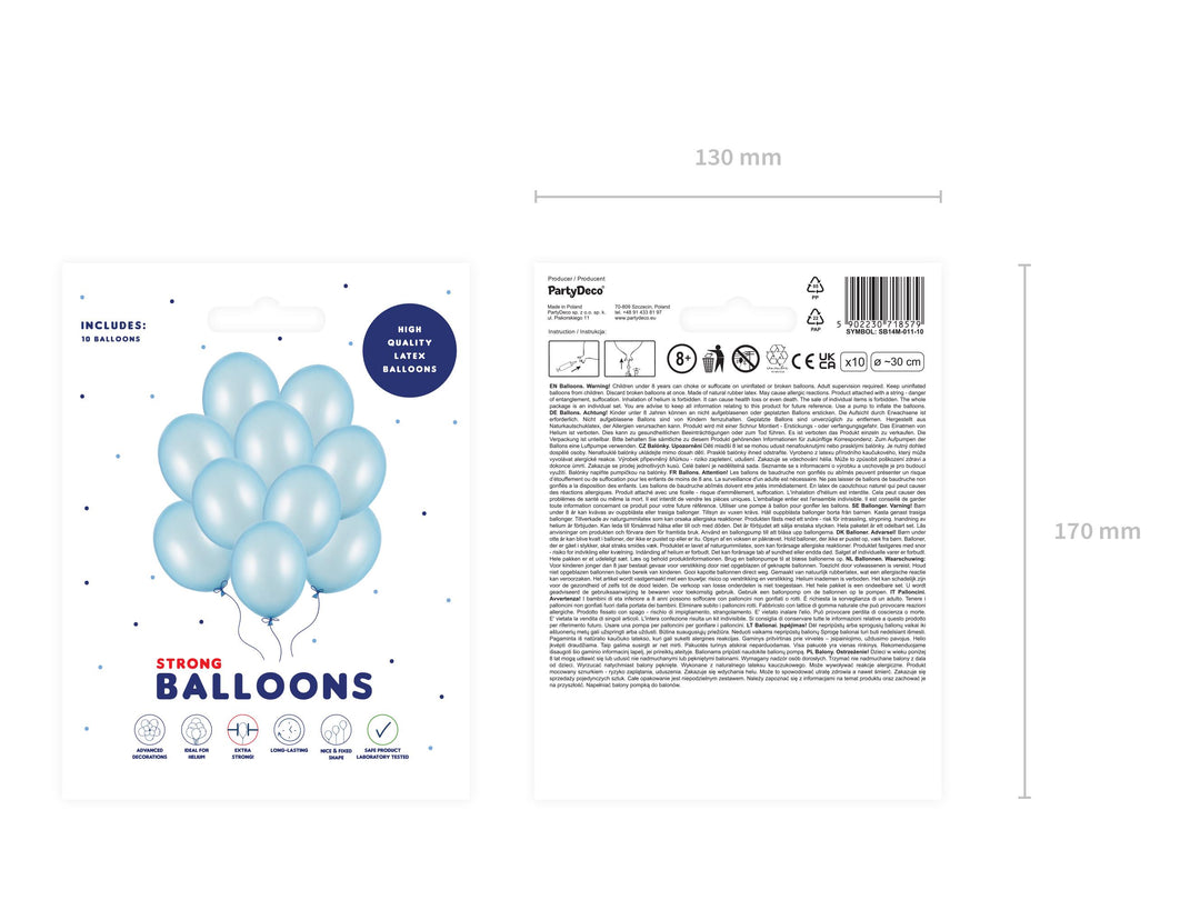 10 x Metallic Light Blue 12" Strong Round Latex Balloons - Baby Blue Colour - Shiny Finish - Birthday Party Balloons-Baby Shower Decorations - Jolie Fete UK
