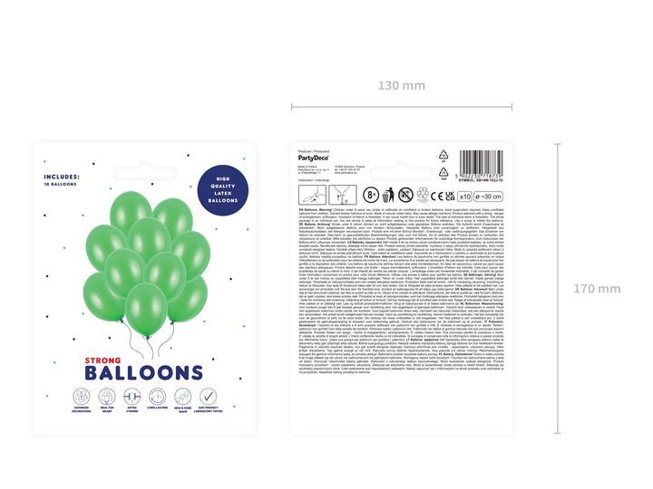 10 x Metallic Green 12" Strong Round Latex Balloons - Bright Green Colour - Shiny Finish - Birthday Party Balloons - Dinosaur Party Balloons - Jolie Fete UK