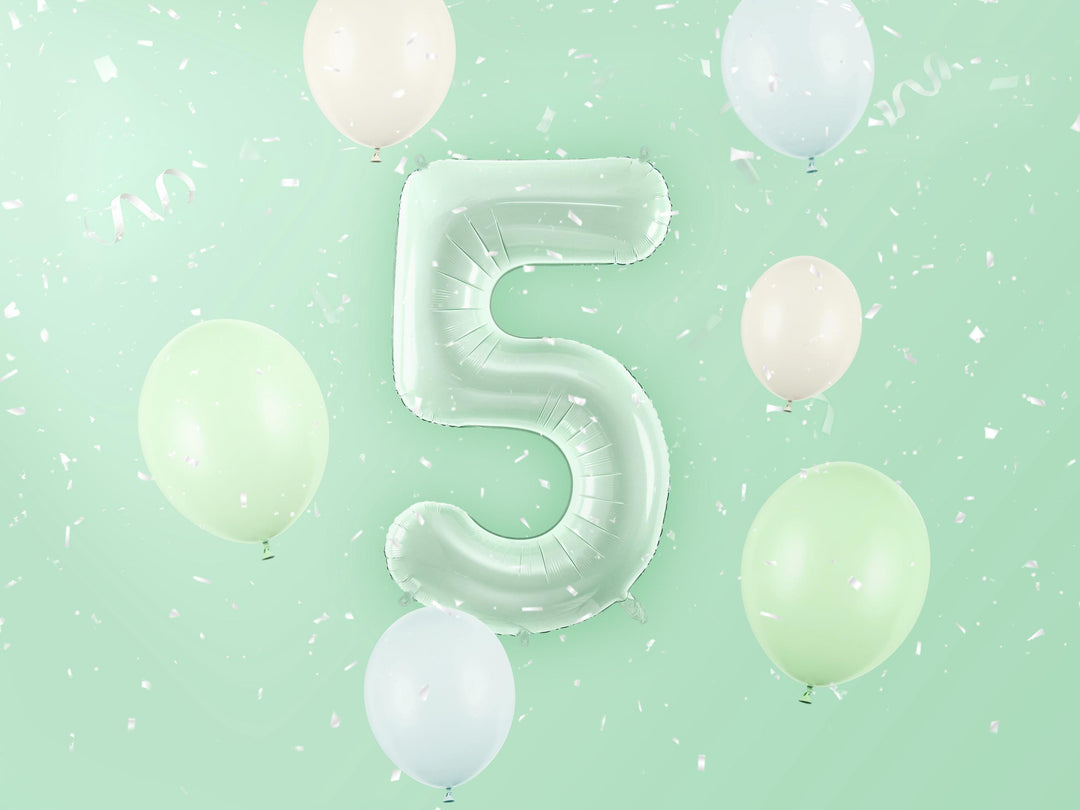 Pastel Green Number 5 Balloon - Large Light Mint Green Foil 5 balloon - Birthday Balloon - Party Decorations - 72cm Balloon - 30" Balloon - Jolie Fete UK