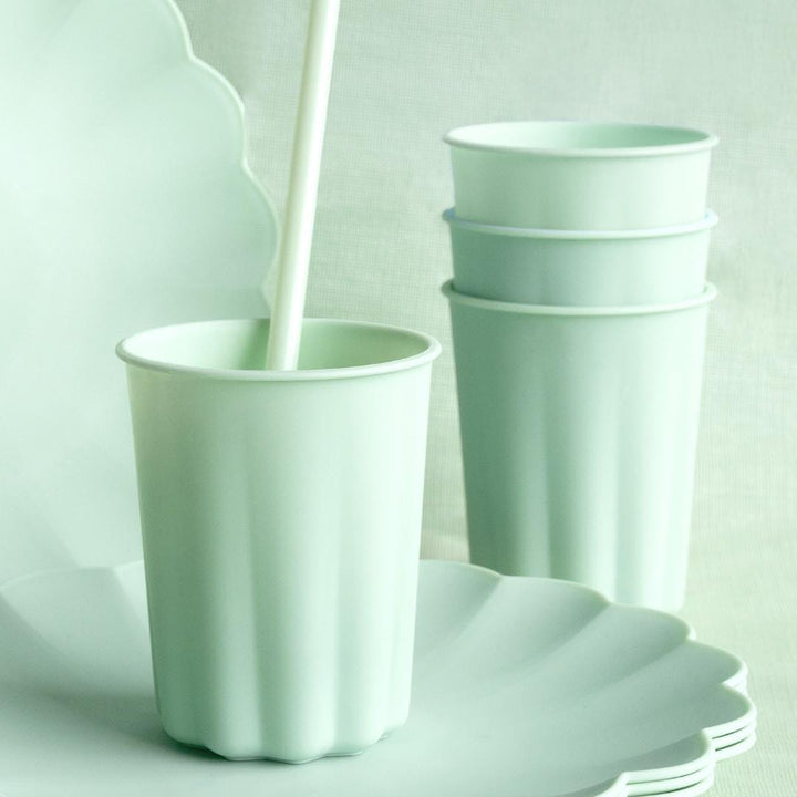 Pastel Green Reusable Cups - Mint Green Party Cups - Light Green Birthday Party Decorations - Picnic Plastic Cups - Pack Of 4 - Jolie Fete UK