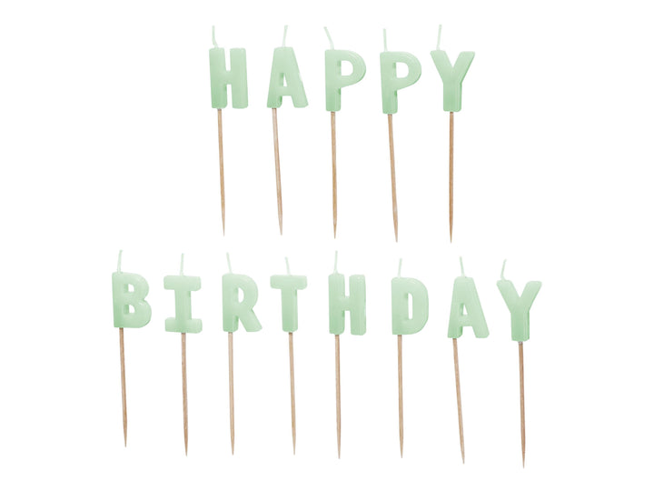 Pastel Green Happy Birthday Cake Candles - Mint Green Cake Decoration - Light Green Birthday Party Decor - Jolie Fete UK