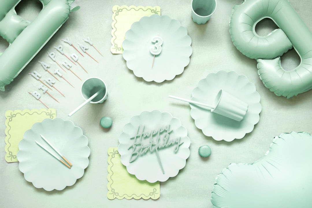 Pastel Green Happy Birthday Cake Candles - Mint Green Cake Decoration - Light Green Birthday Party Decor - Jolie Fete UK