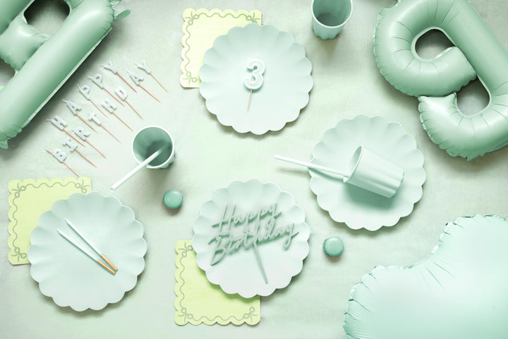 Pastel Green Happy Birthday Cake Candles - Mint Green Cake Decoration - Light Green Birthday Party Decor - Jolie Fete UK