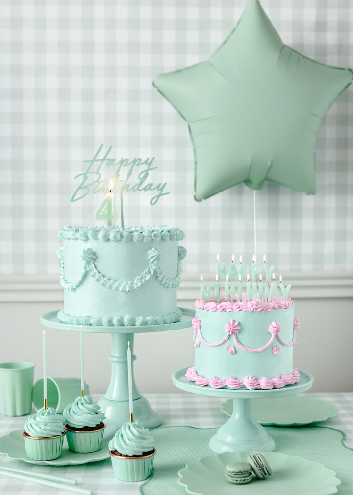 Pastel Green Happy Birthday Cake Candles - Mint Green Cake Decoration - Light Green Birthday Party Decor - Jolie Fete UK