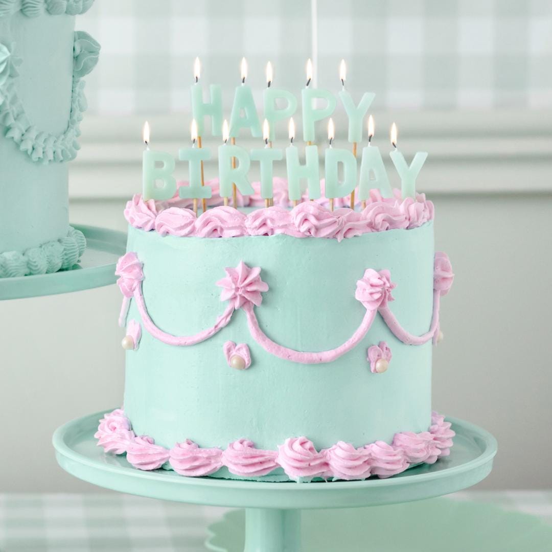 Pastel Green Happy Birthday Cake Candles - Mint Green Cake Decoration - Light Green Birthday Party Decor - Jolie Fete UK