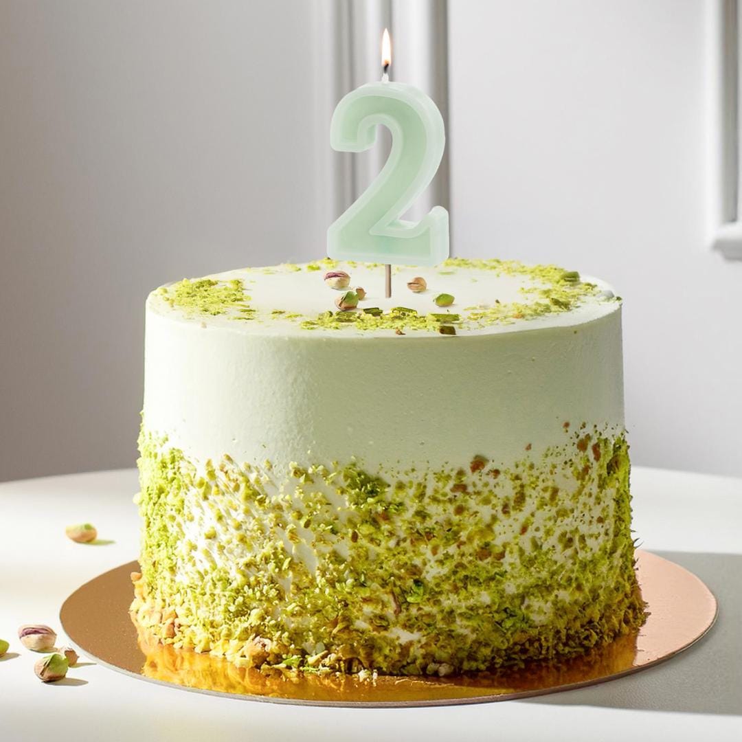 Pastel Green 2 Birthday Cake Candle - Mint Green Cake Decoration - Light Green Birthday Party Decor - 2nd / 21st Birthday Candle - Jolie Fete UK
