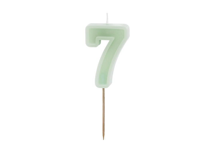 Pastel Green 7 Birthday Cake Candle - Mint Green Cake Decoration - Light Green Birthday Party Decor - 7th / 70th Birthday Candle - Jolie Fete UK
