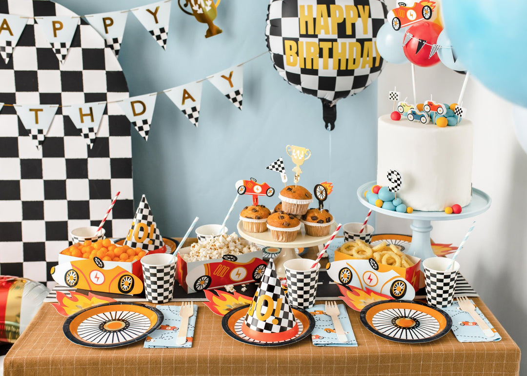 Happy Birthday Foil Balloon - Black & White Checkered Balloon - Racing Car Party Balloon - Formula 1 Party - Helium Or Air Inflation - 18" - Jolie Fete UK