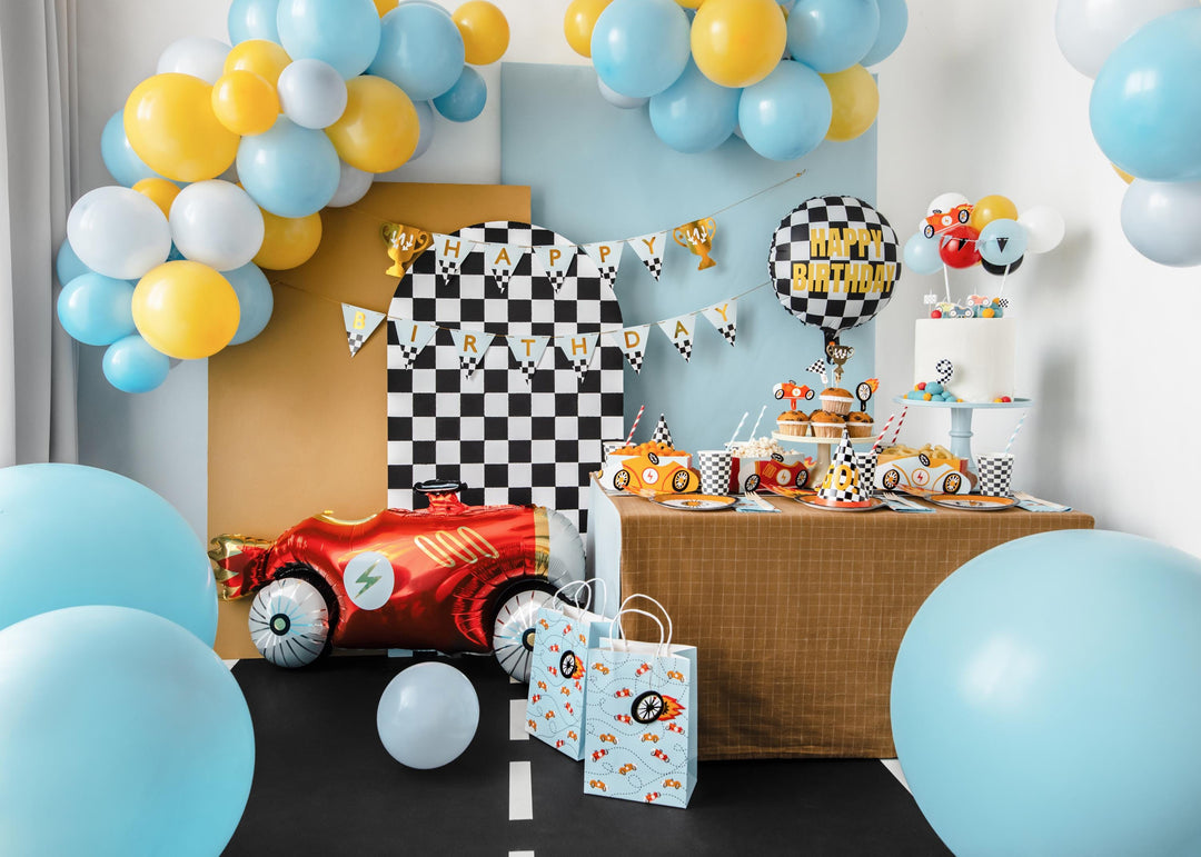 Happy Birthday Foil Balloon - Black & White Checkered Balloon - Racing Car Party Balloon - Formula 1 Party - Helium Or Air Inflation - 18" - Jolie Fete UK