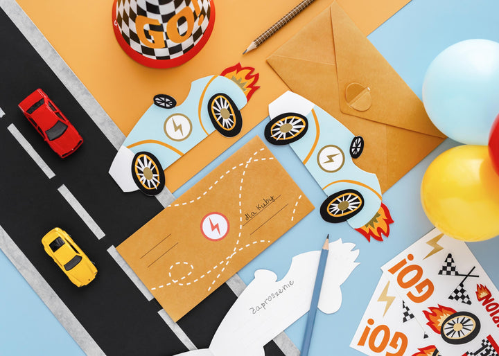 Racing Car Party Invitations - Driving Party Party Invites - Formula 1 Theme - Kids Birthday Party Supplies - Vintage Sports Car - Pack of 6 - Jolie Fete UK