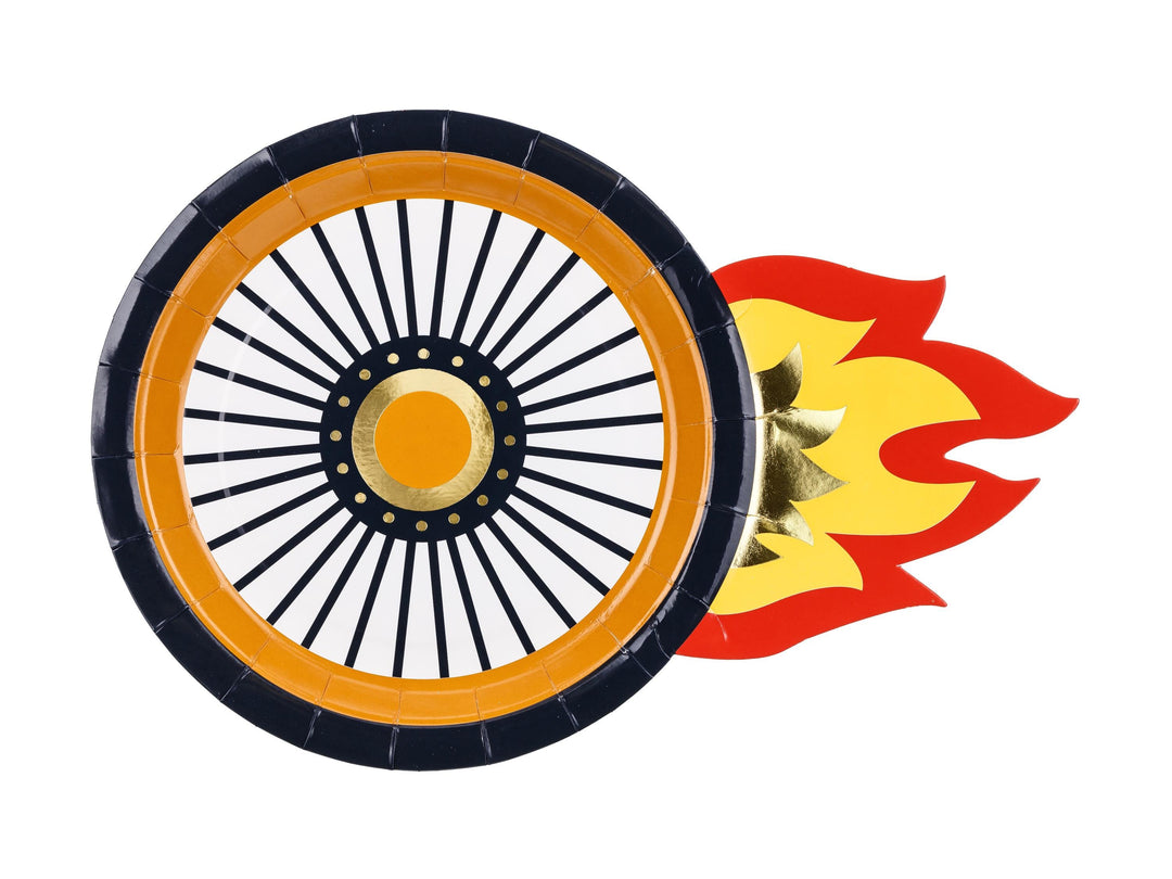 Racing Car Wheel Plates - Wheel With Flame Paper Plates - Racing Car Party Supplies - F1 Theme - Kids Birthday Party Supplies - Pack of 6 - Jolie Fete UK