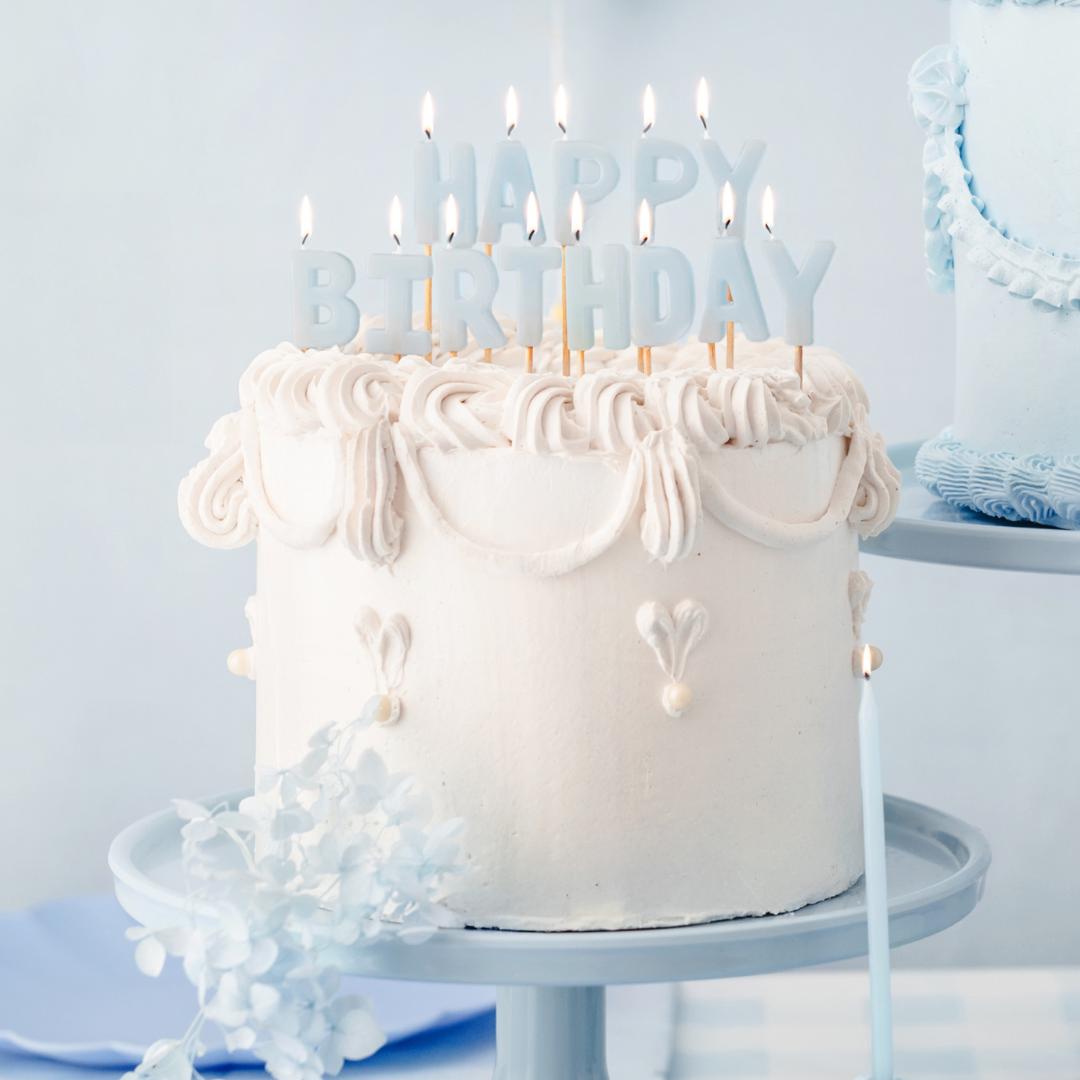 Pastel Blue Happy Birthday Cake Candles - Baby Blue Cake Decorations - Light Blue Birthday Party Decor - Jolie Fete UK