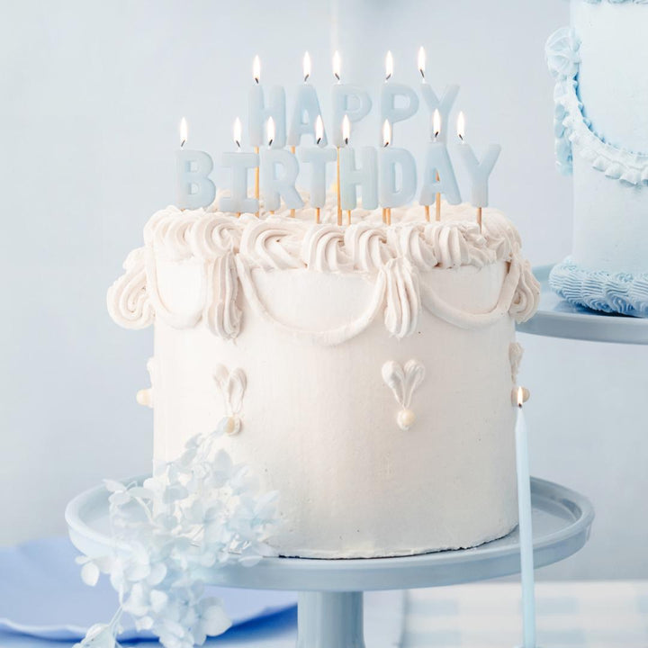 Pastel Blue Happy Birthday Cake Candles - Baby Blue Cake Decorations - Light Blue Birthday Party Decor - Jolie Fete UK