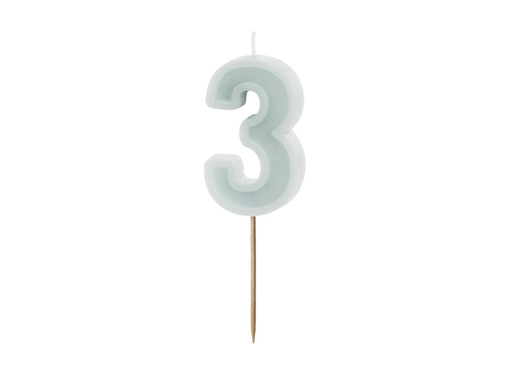 Pastel Minty Blue 3 Birthday Cake Candle - Mint Cake Decoration - Light Green Birthday Party Decor - 3rd / 30th Birthday Candle - Jolie Fete UK