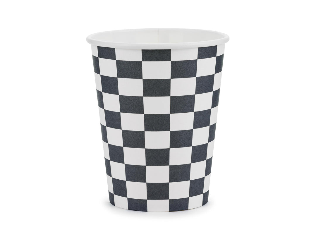 Racing Car Cups - Checkered Flag Paper Party Cups - Racing Car Party - F1 Theme - Kids Birthday Party Supplies - Pack Of 6 - Jolie Fete UK