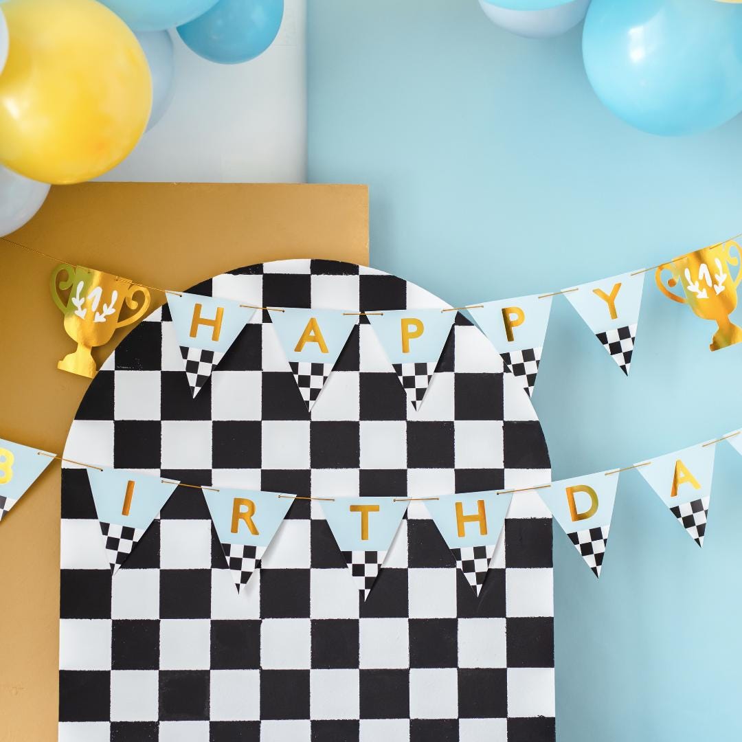 Happy Birthday Banner - Racing Car Birthday Party Bunting - Birthday Decorations - Racing Car Party - F1 Theme -Kids Birthday Party Supplies - Jolie Fete UK