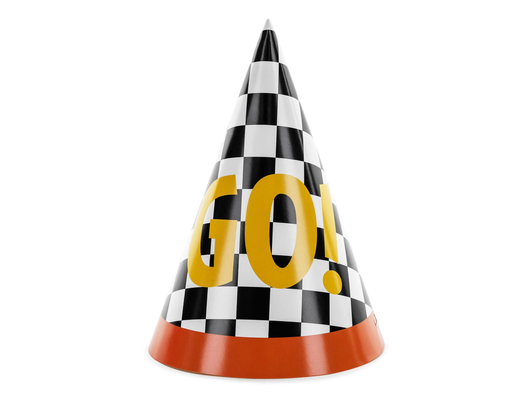 Racing Car Party Hats - Racing Car Birthday Party Chequered Flag Hats - Racing Car Party - F1 Theme - Kids Birthday Party Supplies-Pack Of 6 - Jolie Fete UK