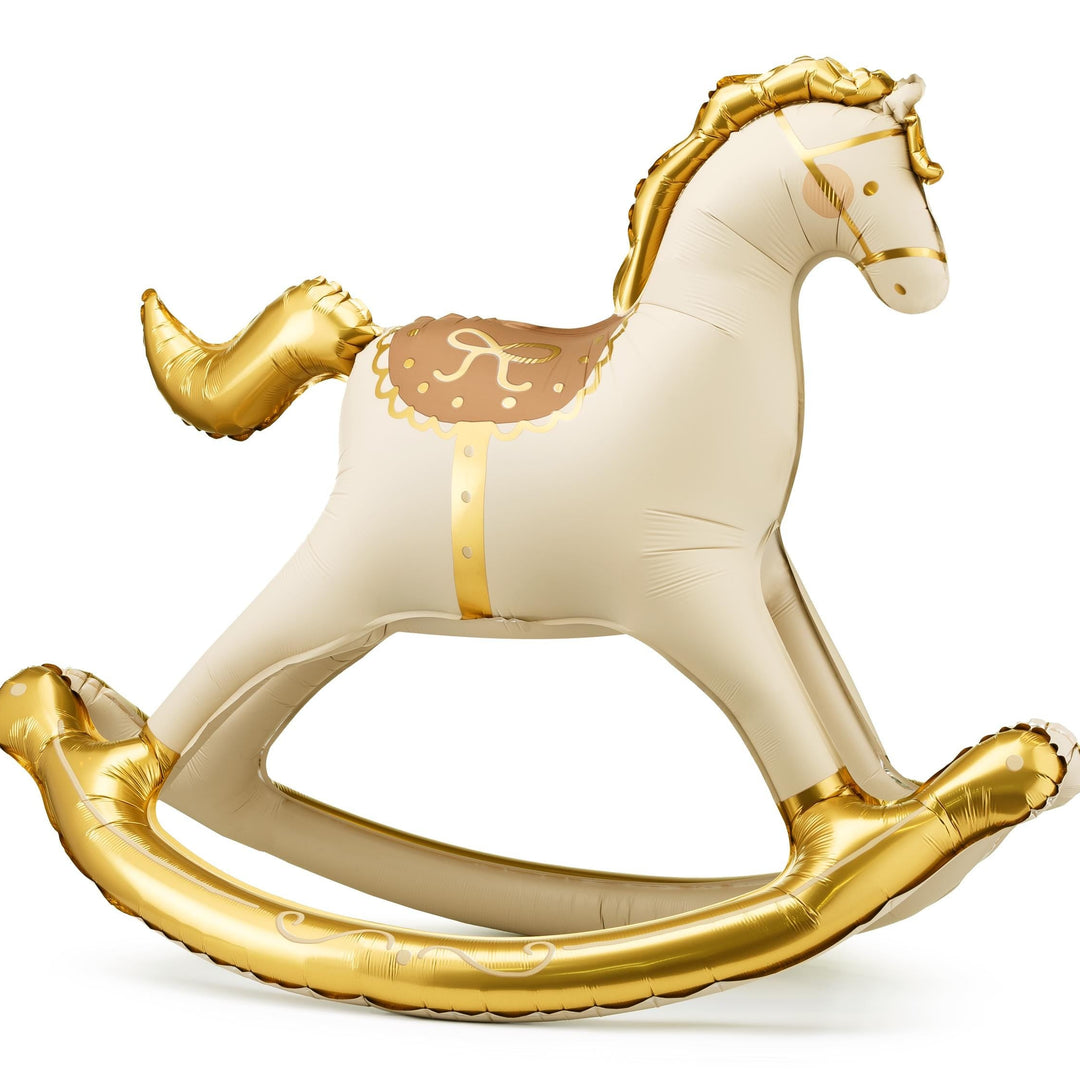 Rocking Horse Balloon - Large Cream & Gold Rocking Horse Foil Balloon - Air Fill Balloon - Baby Shower Balloon - Gender Neutral-Welcome Home - Jolie Fete UK