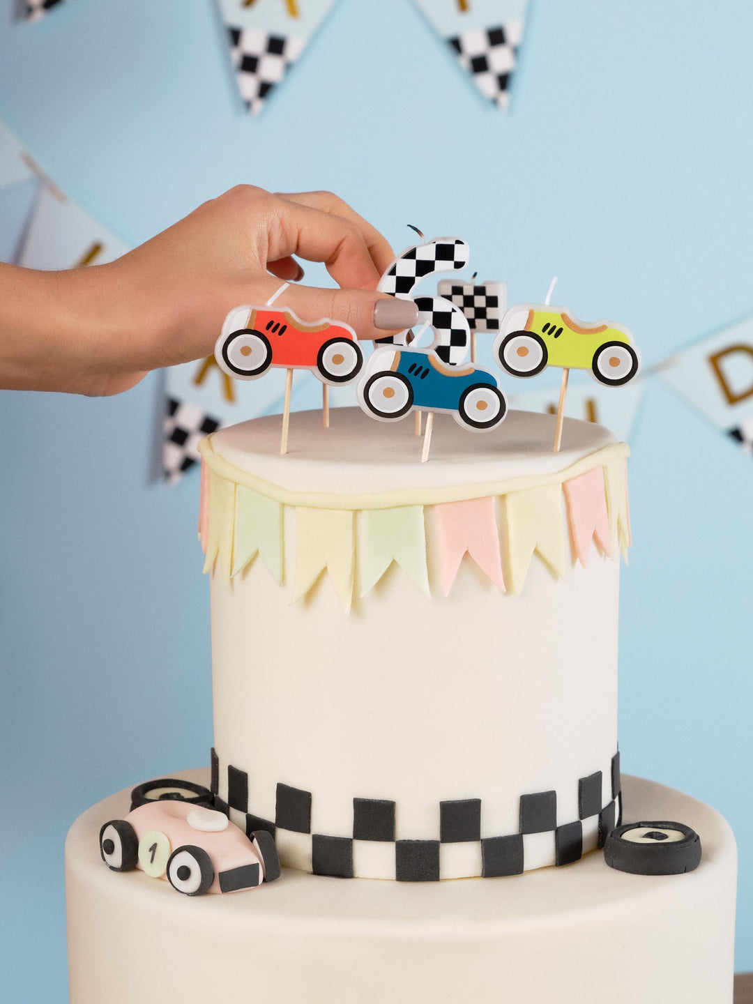 Car Cake Candles - Racing Car Birthday Cake Decorations - Kids Formula 1 Party Supplies - Vintage Car Theme Party - Pack Of 5 - Jolie Fete UK