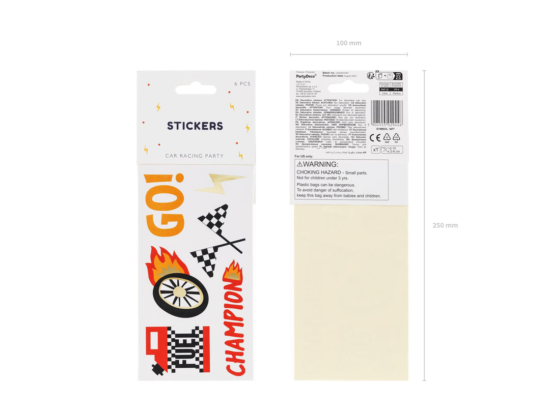 Racing Car Stickers - Racing Cars Party Bag Gift Stickers - Racing Car Party - F1 Theme - Kids Birthday Party Supplies - Pack Of 6 Sheets - Jolie Fete UK