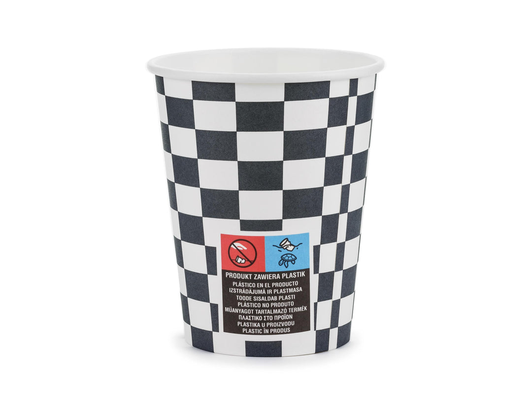 Racing Car Cups - Checkered Flag Paper Party Cups - Racing Car Party - F1 Theme - Kids Birthday Party Supplies - Pack Of 6 - Jolie Fete UK