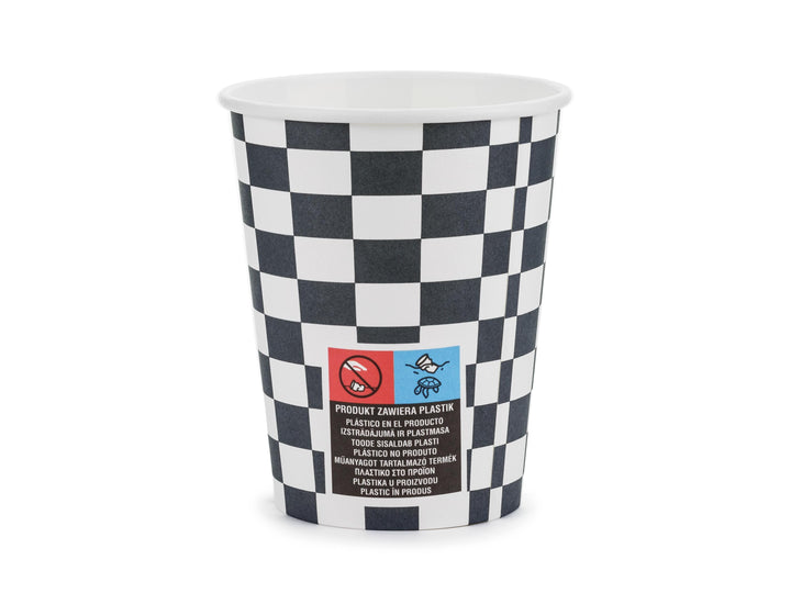 Racing Car Cups - Checkered Flag Paper Party Cups - Racing Car Party - F1 Theme - Kids Birthday Party Supplies - Pack Of 6 - Jolie Fete UK