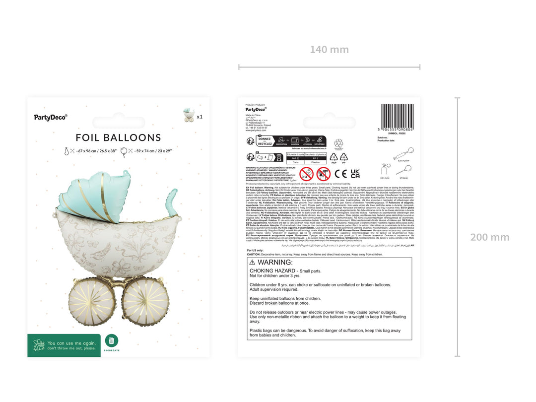 Baby Pram Balloon - Large Cream & Gold Baby Carriage Foil Balloon - Air Or Helium Fill - Baby Shower Balloon - Gender Neutral - Welcome Home - Jolie Fete UK