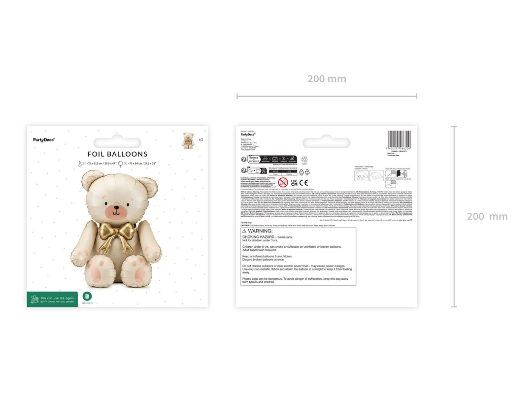 Cream Bear Balloon - Giant Cream Bear Foil Balloon - Gold Bow - Air Fill Balloon - Baby Shower Balloon - Gender Neutral - Welcome Home - Jolie Fete UK