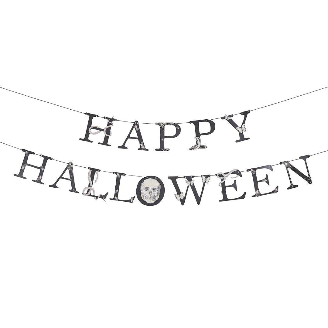 Halloween Banner - Black Happy Halloween Bunting - Banner With Skull, Snakes, Spiders - Halloween Party Decorations - Creepy Halloween - 2m - Jolie Fete UK