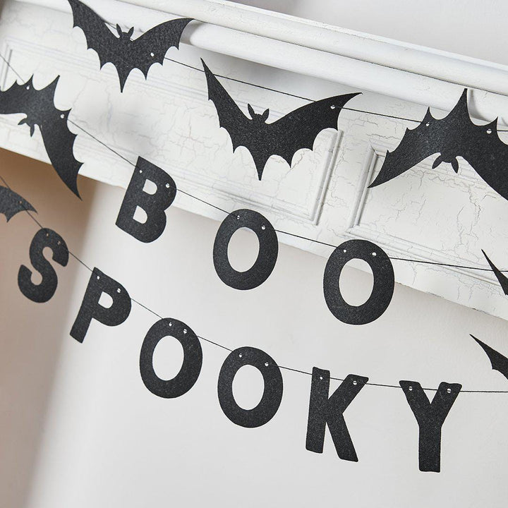Halloween Banner - Black Felt Halloween Bunting - Boo Spooky - Black Bats - Halloween Party Decorations - Creepy Halloween - 3 x 1.5m - Jolie Fete UK