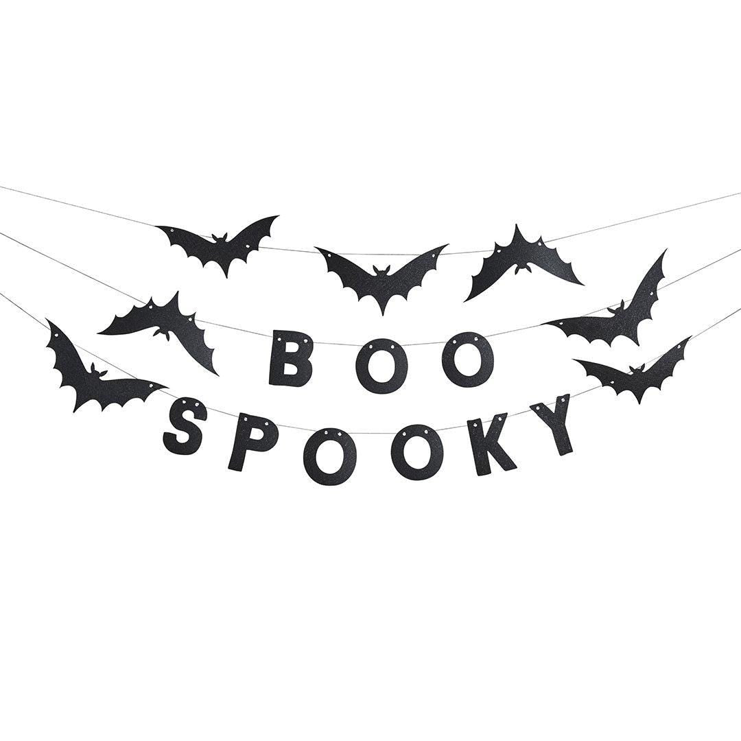 Halloween Banner - Black Felt Halloween Bunting - Boo Spooky - Black Bats - Halloween Party Decorations - Creepy Halloween - 3 x 1.5m - Jolie Fete UK