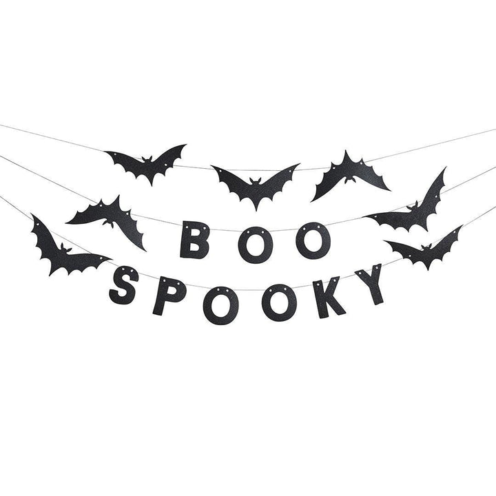 Halloween Banner - Black Felt Halloween Bunting - Boo Spooky - Black Bats - Halloween Party Decorations - Creepy Halloween - 3 x 1.5m - Jolie Fete UK