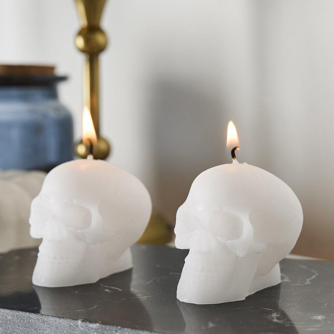 Halloween Mini Skull Candles - White Skull Candle - Halloween Party Decorations - Halloween Home Decor - Creepy Chic Halloween - Pack Of 2 - Jolie Fete UK